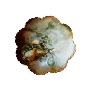 Monbijou Bavaria Antique Fruit Plate Hand Painted Pear Design Scalloped Edge